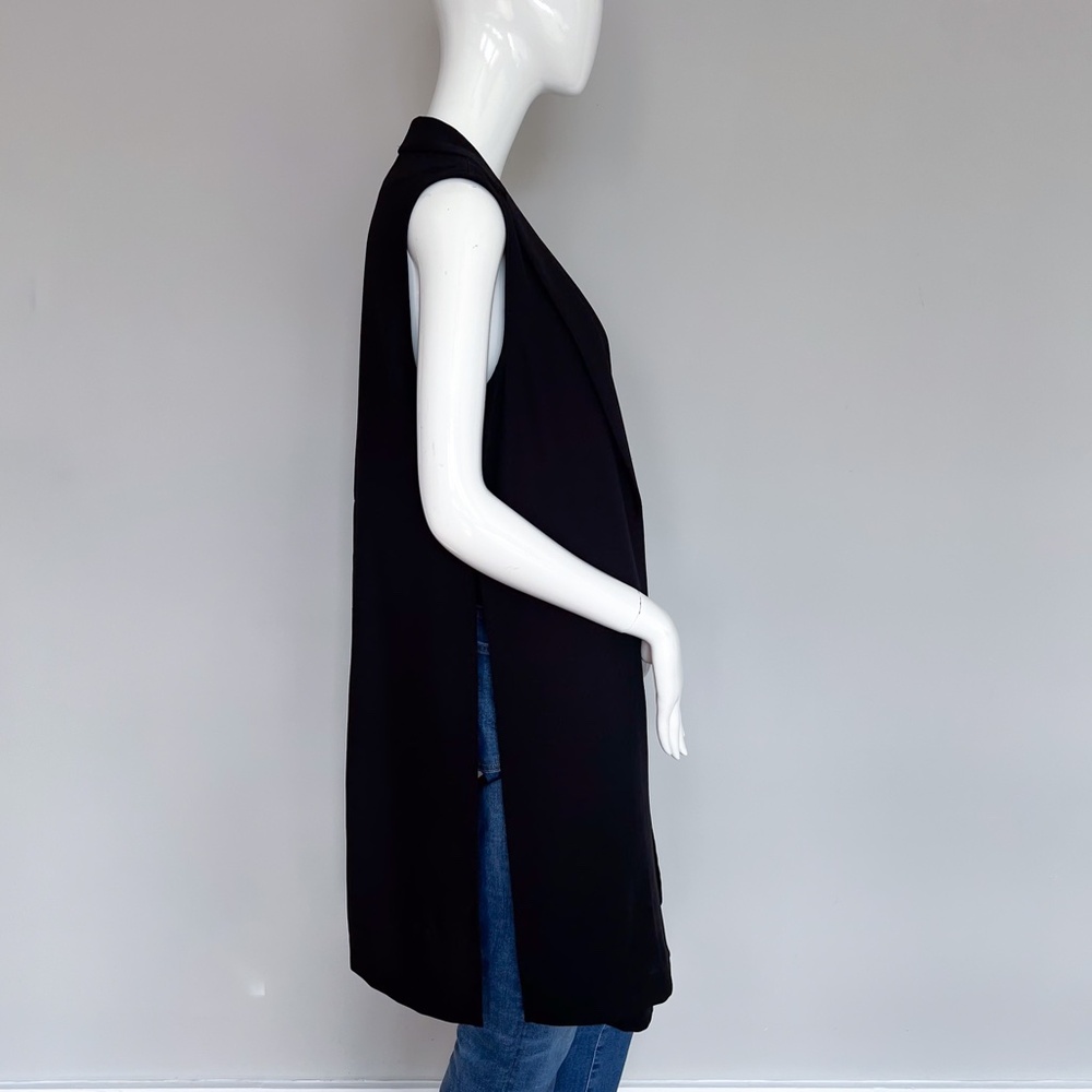 BCBG MAXAZRIA Tasha Black Long Vest Tie Open Front Duster Cardigan Sleeveless S - Picture 7 of 14